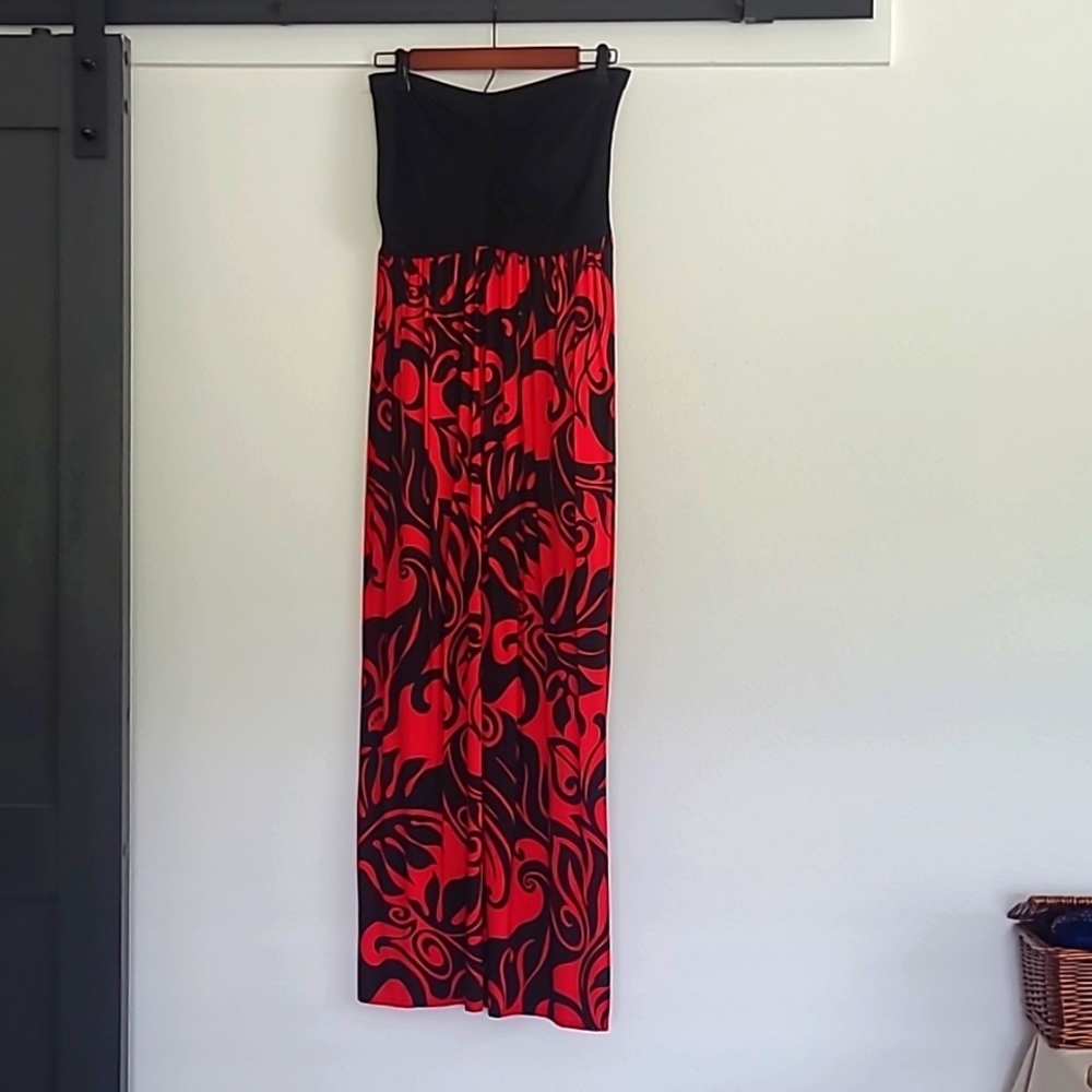 Simply Sisters Hawaiian print long red tube dress